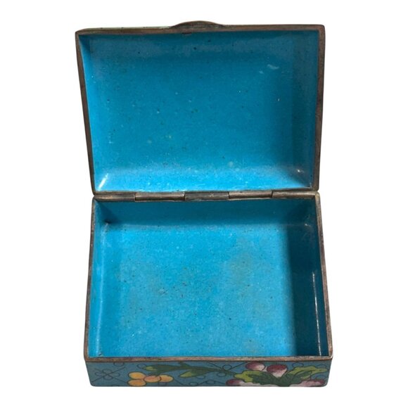 Vintage Cloisonné Floral Trinket Box Handcrafted Blue Enamel Jewelry Keepsake 3" - Picture 9 of 10